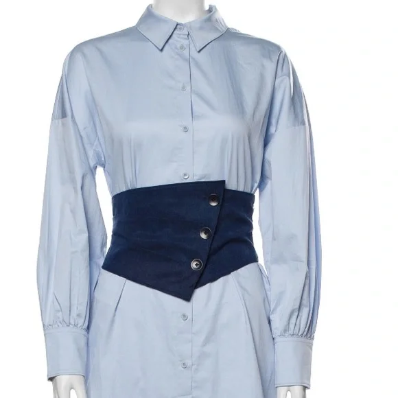 Tibi XS Corset Shirtdress Blue Cotton Poplin Midi Dress - Picture 5 of 12